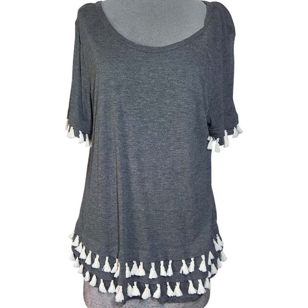 Gray Pom Pom Embellished Tee Size Large